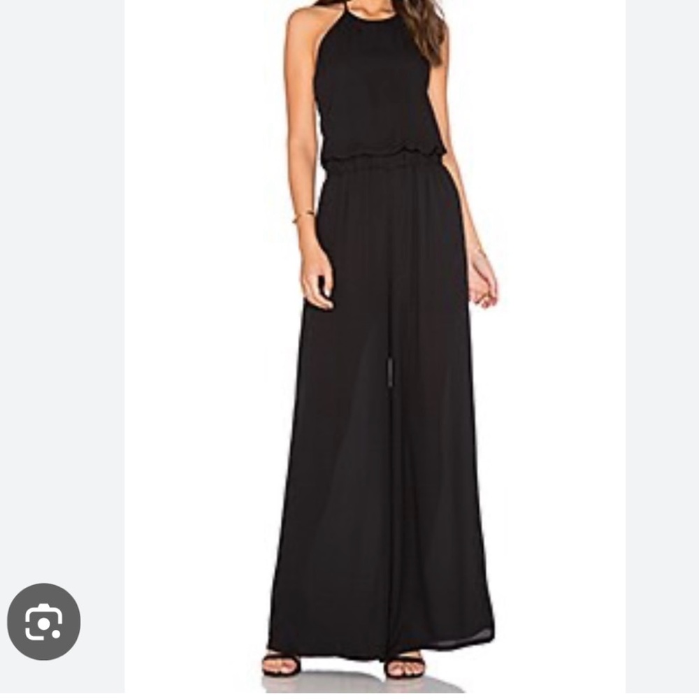 Krisa‎ Tie Back Halter Jumpsuit Small Black Wide Leg NWT Revolve